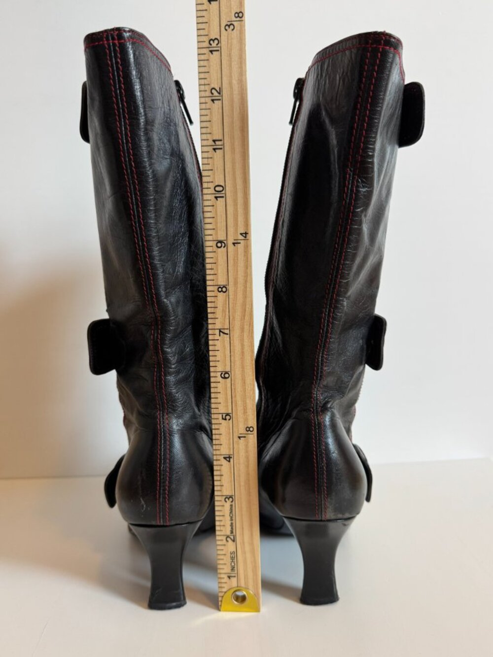Vintage Black Leather Kitten Heel Boots Whimsygoth Y2K Size 8.5 - Picture 5 of 5